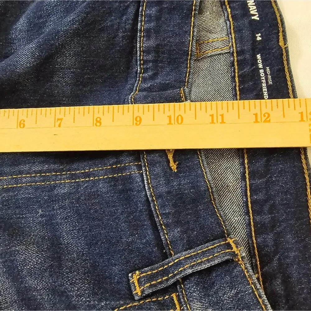 Old Navy WOW Mid Rise Boyfriend Jeans 14 Cuffed Dark Wash Casual Denim Pants
